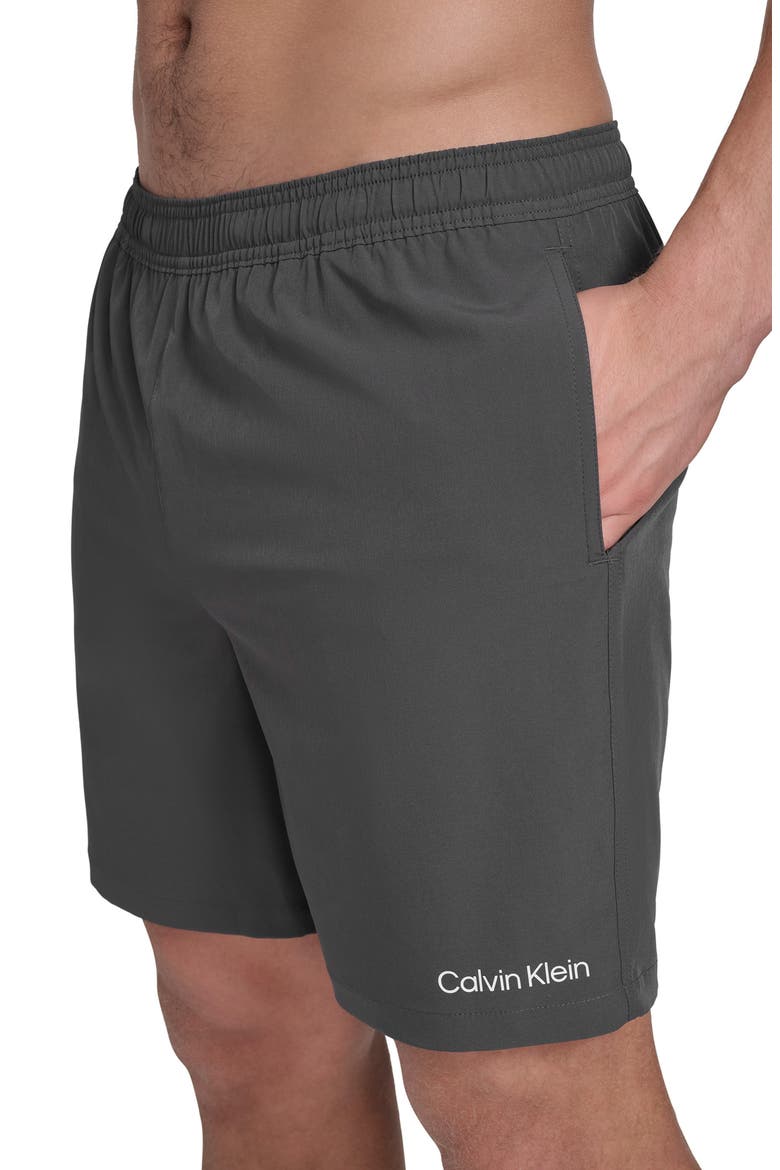 Solid Stretchy Jersey Swim Shorts, Alternate, color, IRON