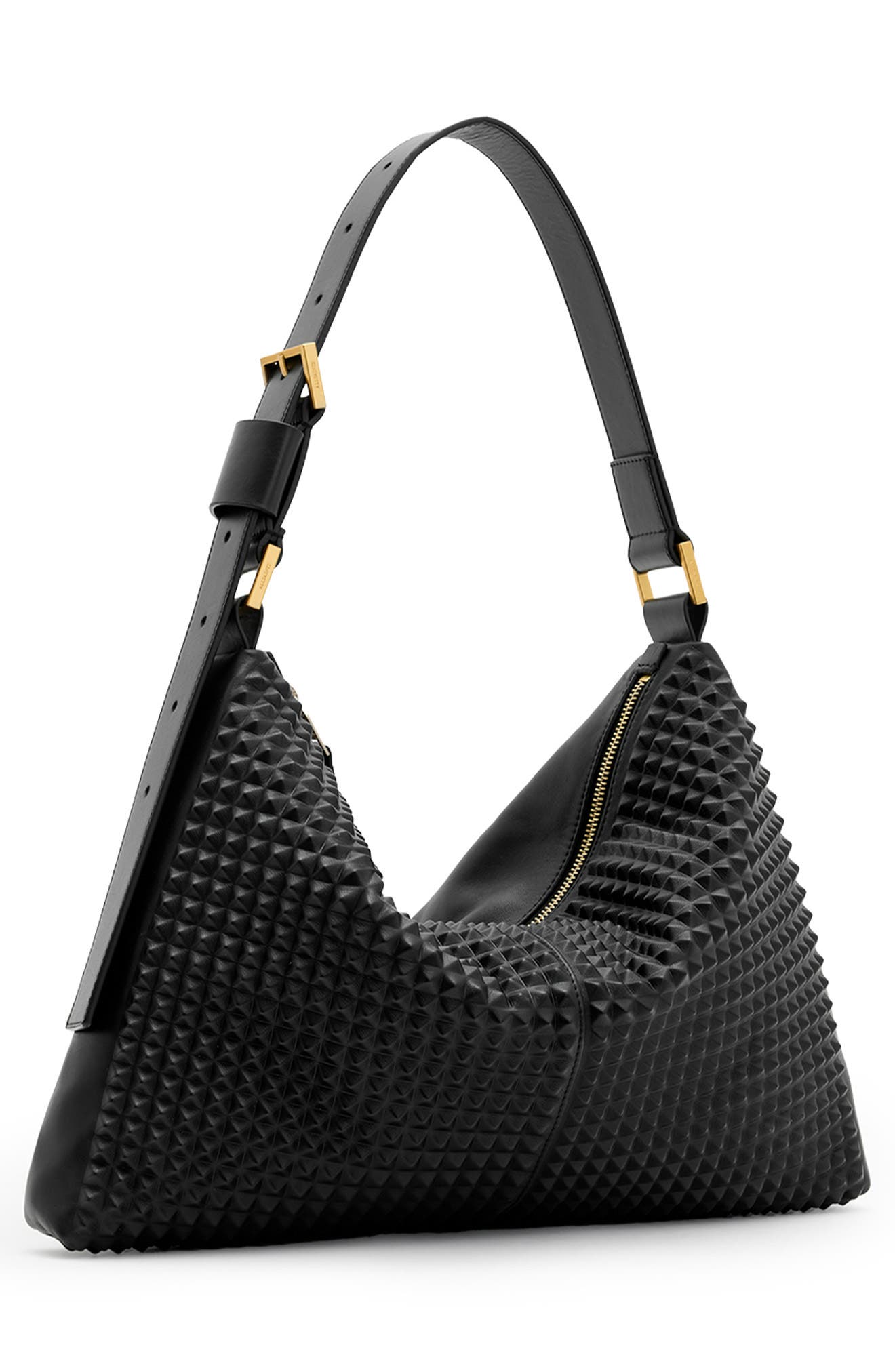 AllSaints Edbury Stud Leather Shoulder Bag, Alternate, color, 