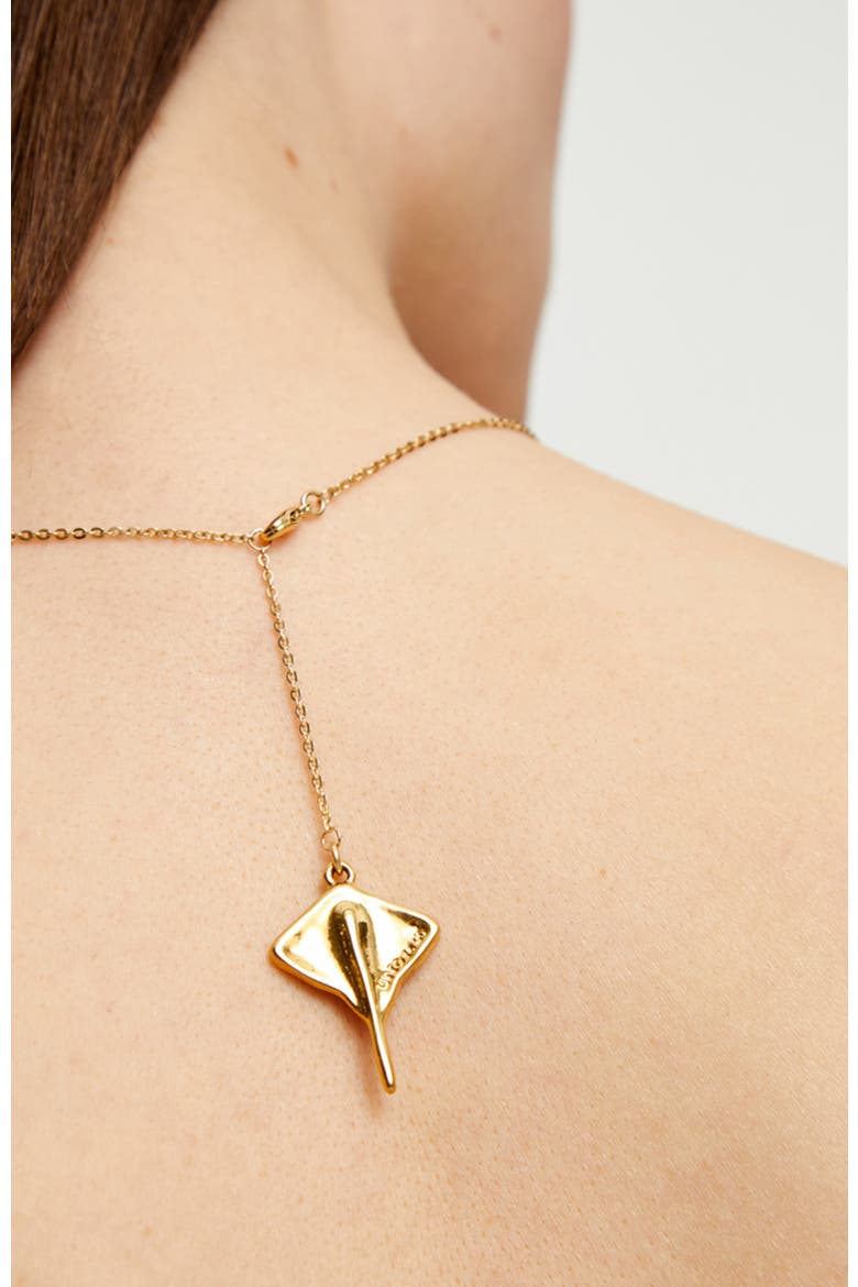 Short Double Chain Pendant Plated in 18K Gold with Manta Ray, Alternate, color, Gold