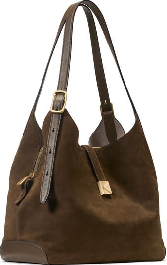 deco pebble leather and suede shoulder bag