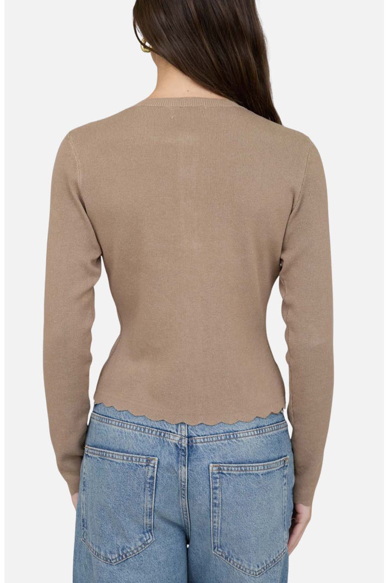 Scallop Trim Cardigan, Alternate, color, DEEP TAUPE