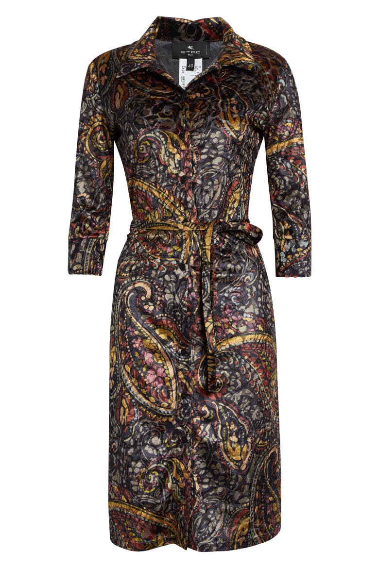 Print Paisley Jacquard Shirtdress, Alternate, color, PRINT ON BLACK BASE