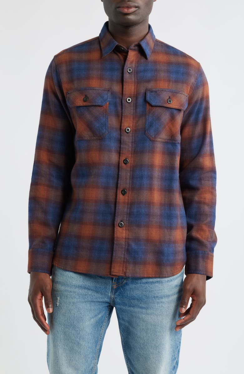 Pendleton Burnside Plaid Flannel Button-Up Shirt, Main, color, Navy/ Brick Plaid