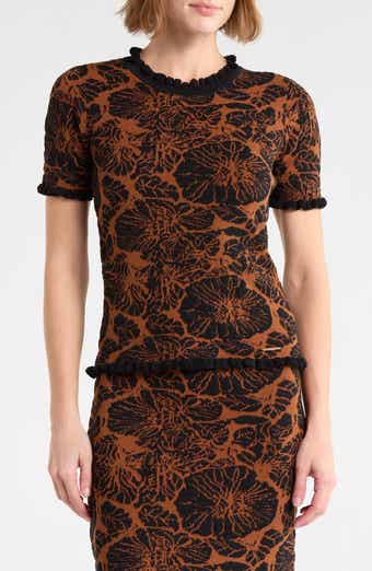 Floral Short Sleeve Jacquard Sweater