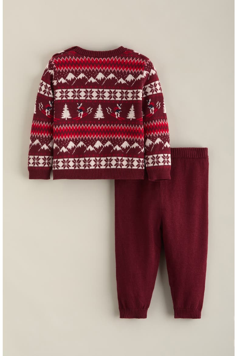 Fair Isle Sweater and Pants Set, Alternate, color, BURGUNDY BANNER BUNNY FAIRISLE