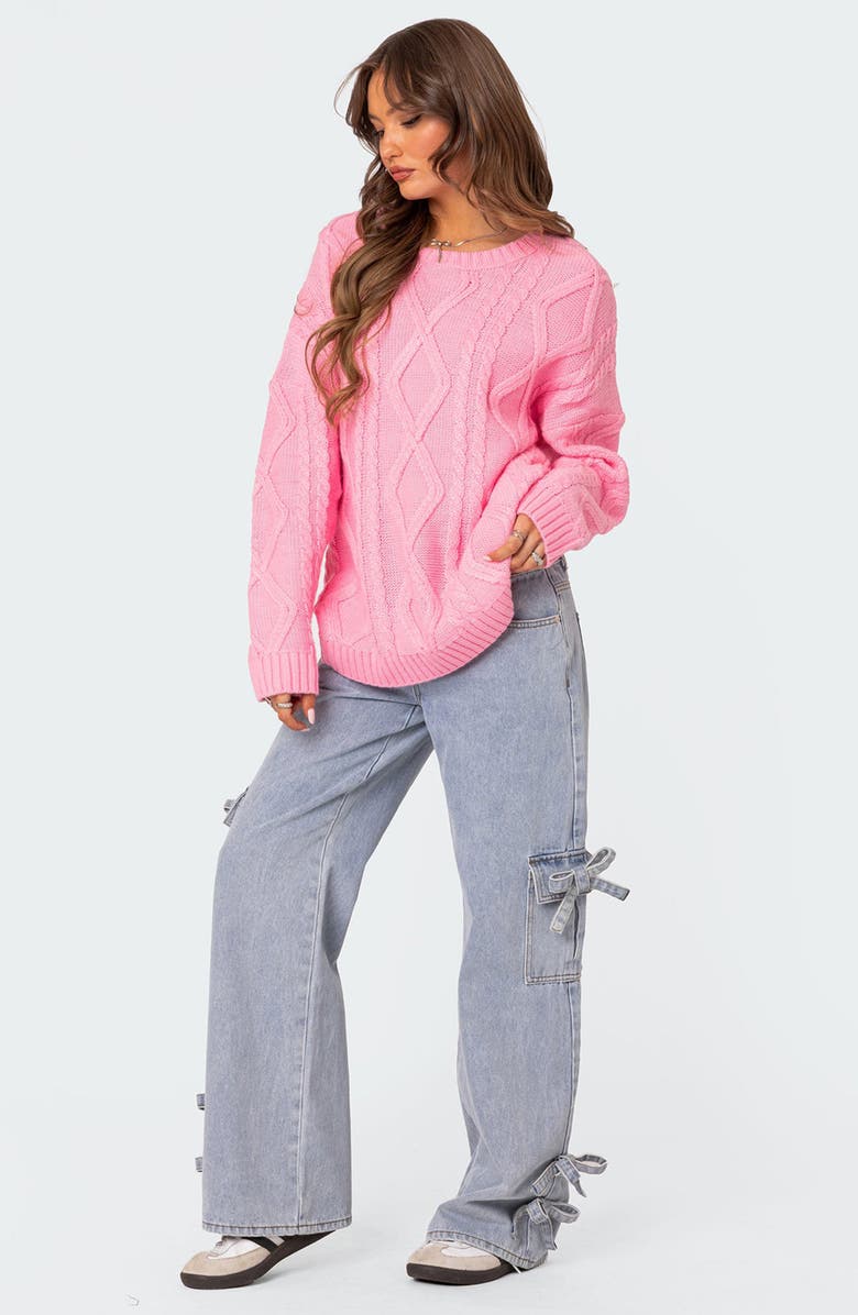EDIKTED Kennedy Oversize Cable Stitch Sweater, Alternate, color, Pink