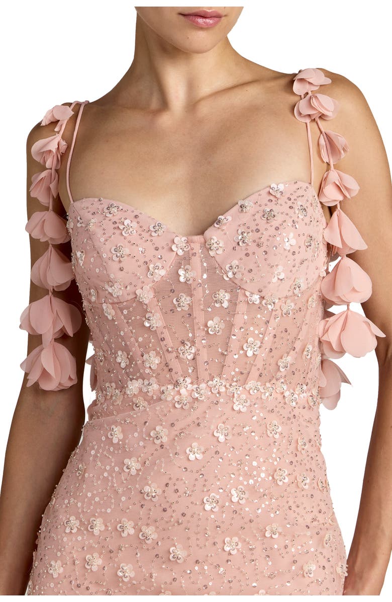 Mac Duggal Sleeveless Sequin Column Gown With Floral Detail, Alternate, color, Rose Gold