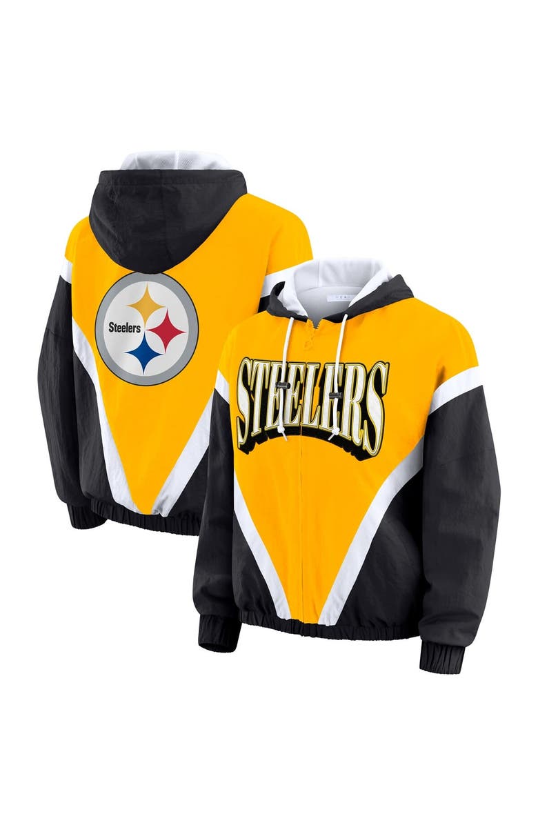 WEAR by Erin Andrews Women's WEAR by Erin Andrews Gold/Black Pittsburgh Steelers Plus Size Retro Crinkle Full-Zip Windbreaker Jacket, Main, color, Gold