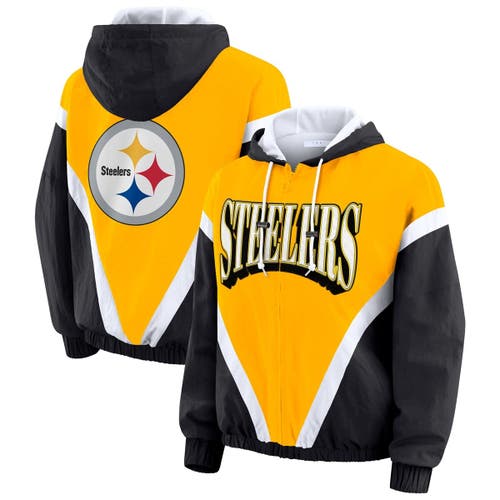 Wear By Erin Andrews Women's Gold/black Pittsburgh Steelers Plus Size Retro Crinkle Full-zip Windbreaker Jacket In Yellow