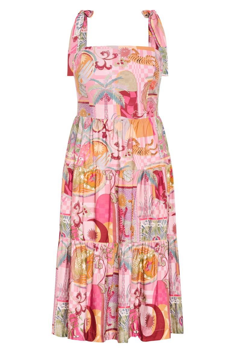 Ellessia Print Fit & Flare Midi Tie Shoulder Dress, Alternate, color, PINK DREAMSCAPE