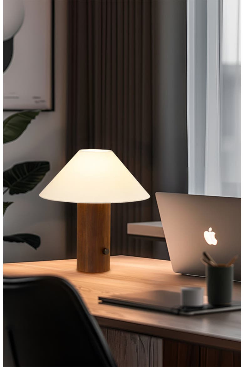 Oakley 13" Modern LED Walnut Wood Table Lamp with Cream Fabric Shade, Bulb Included, Alternate, color, Walnut