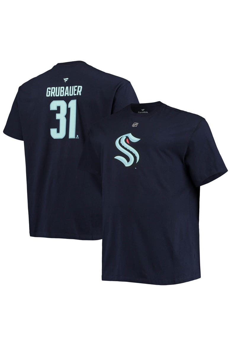 Men's Fanatics Branded Philipp Grubauer Deep Sea Blue Seattle Kraken Big & Tall Name & Number T-Shirt, Main, color, Navy