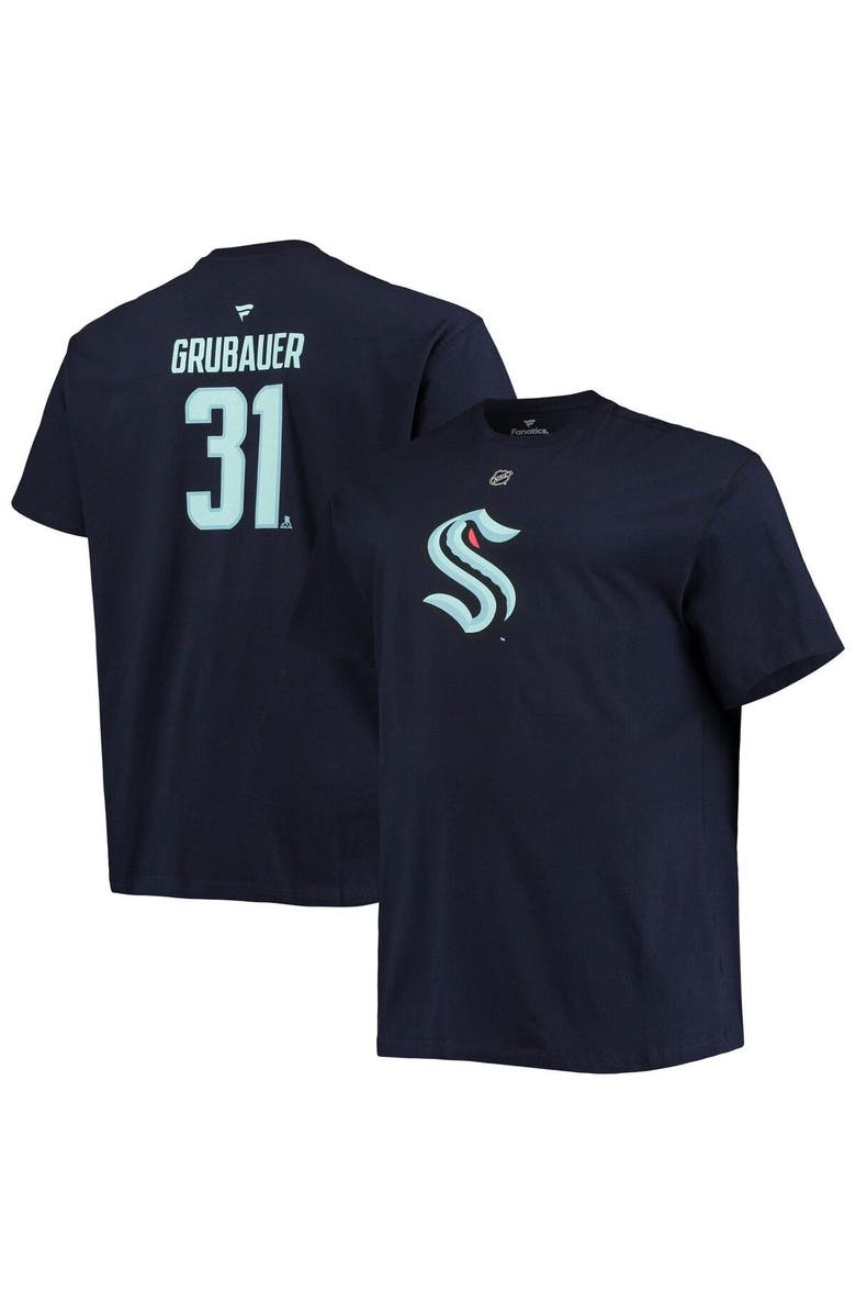 FANATICS Men's Fanatics Branded Philipp Grubauer Deep Sea Blue Seattle Kraken Big & Tall Name & Number T-Shirt, Main, color, Navy