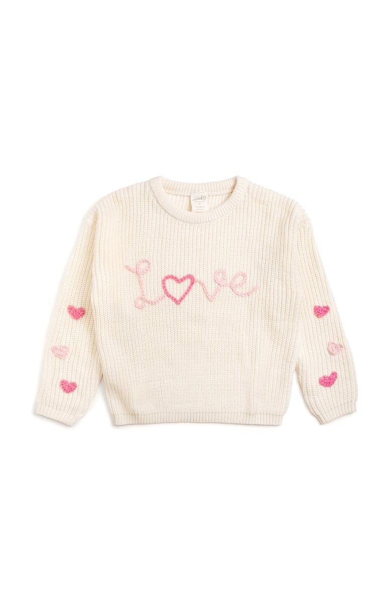 Sweet Wink Ditsy Love Valentine
s Day Knit Sweater, Main, color, Natural