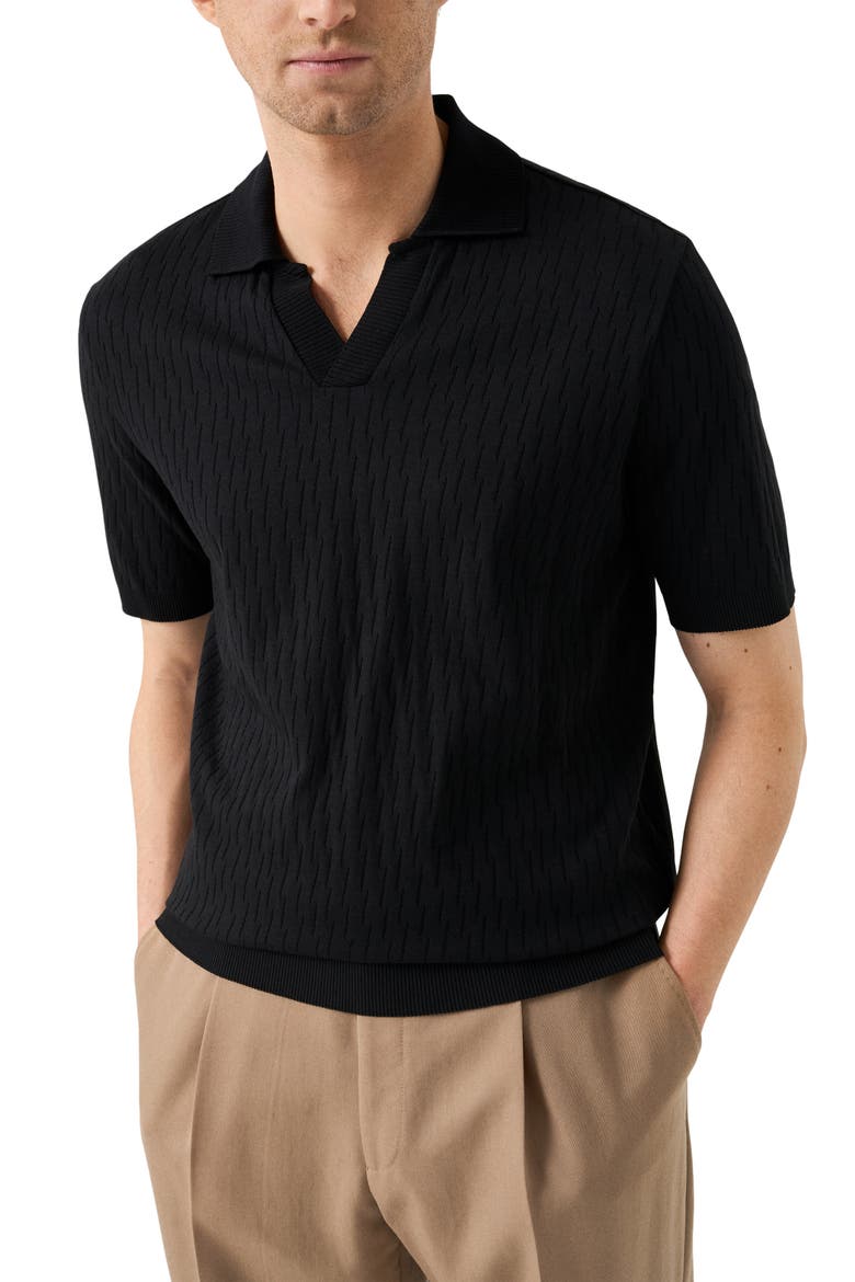 Open Collar Jacquard Polo, Main, color, BLACK