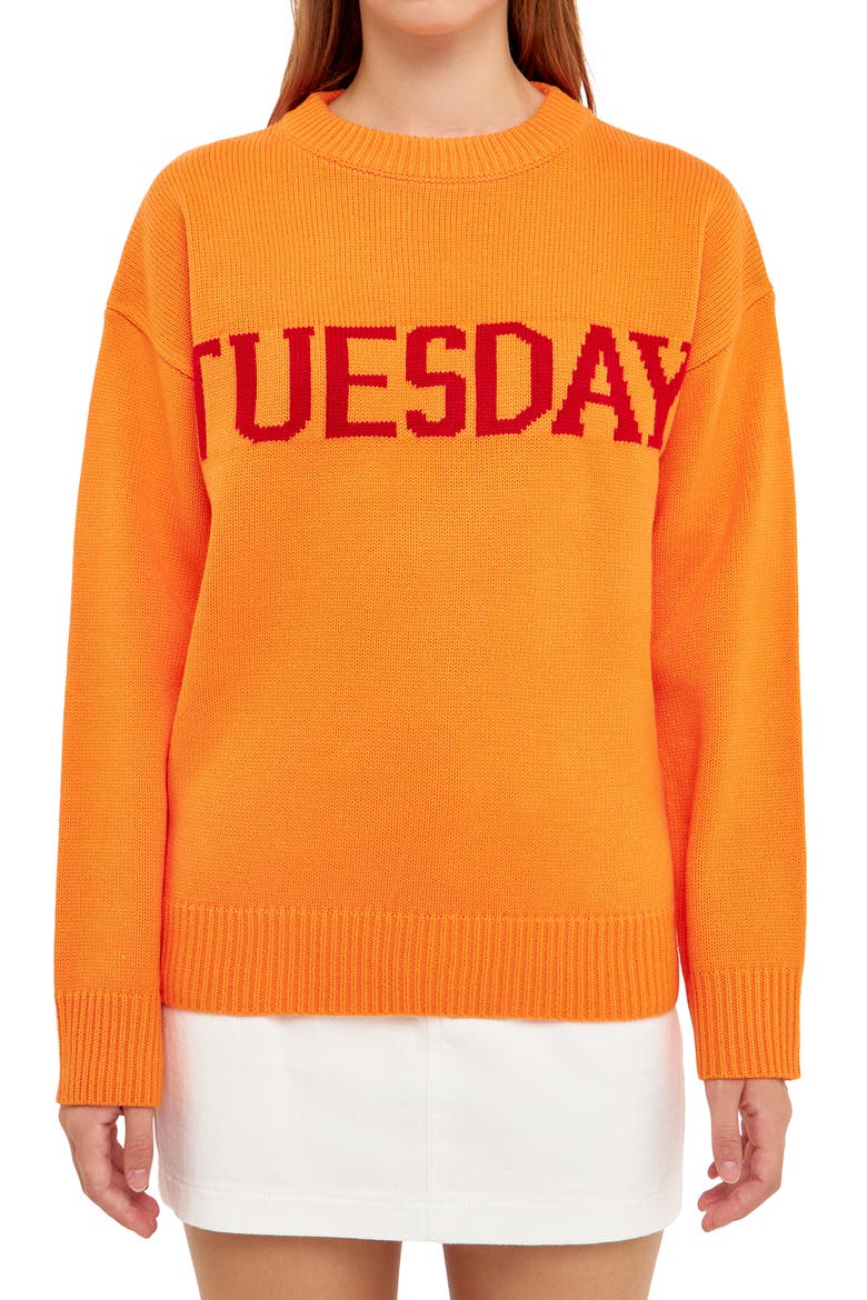 Weekday Motif Sweater, Alternate, color, ORANGE/ RED