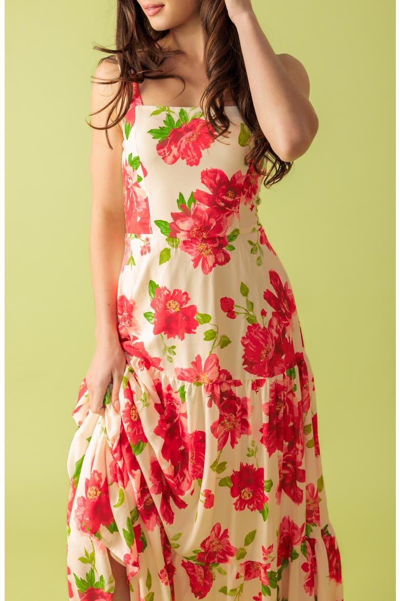 Floral Print Maxi Dress, Alternate, color, WHITE RED