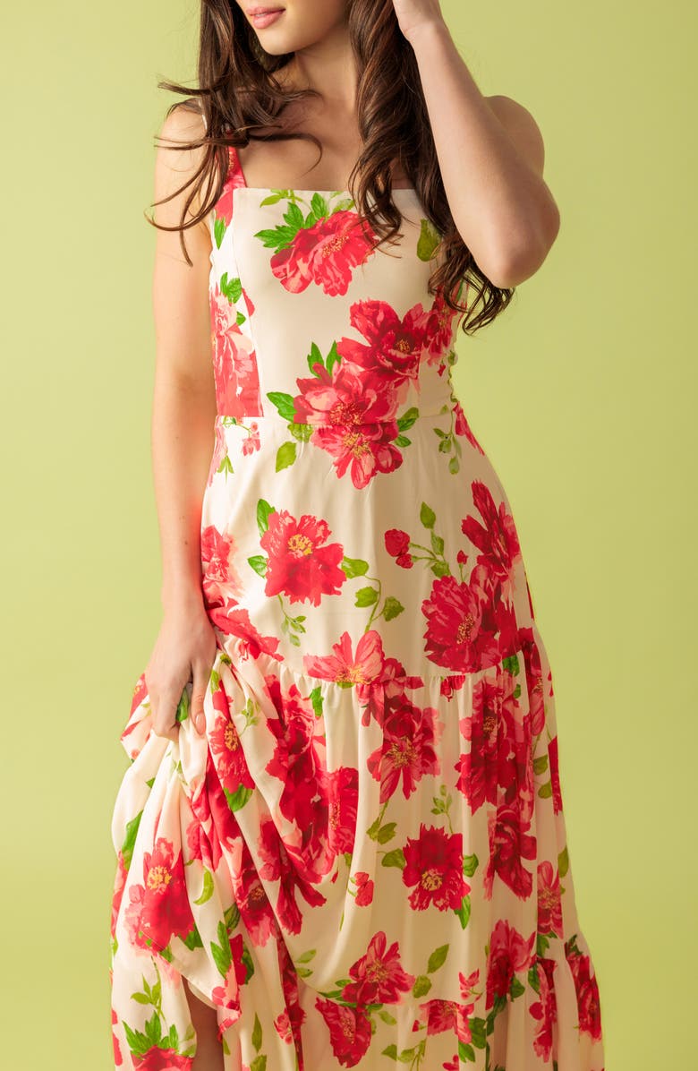 FLYING TOMATO Floral Print Maxi Dress, Alternate, color, White Red