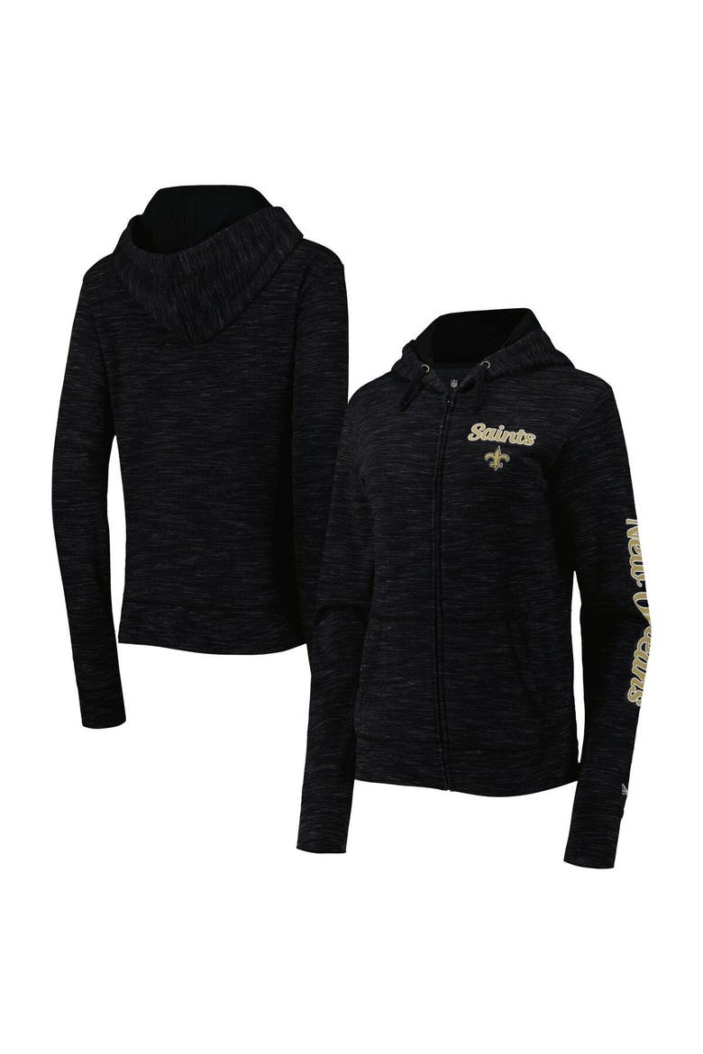 Women's New Era Black New Orleans Saints Reverse Space-Dye Full-Zip Hoodie, Main, color, Black