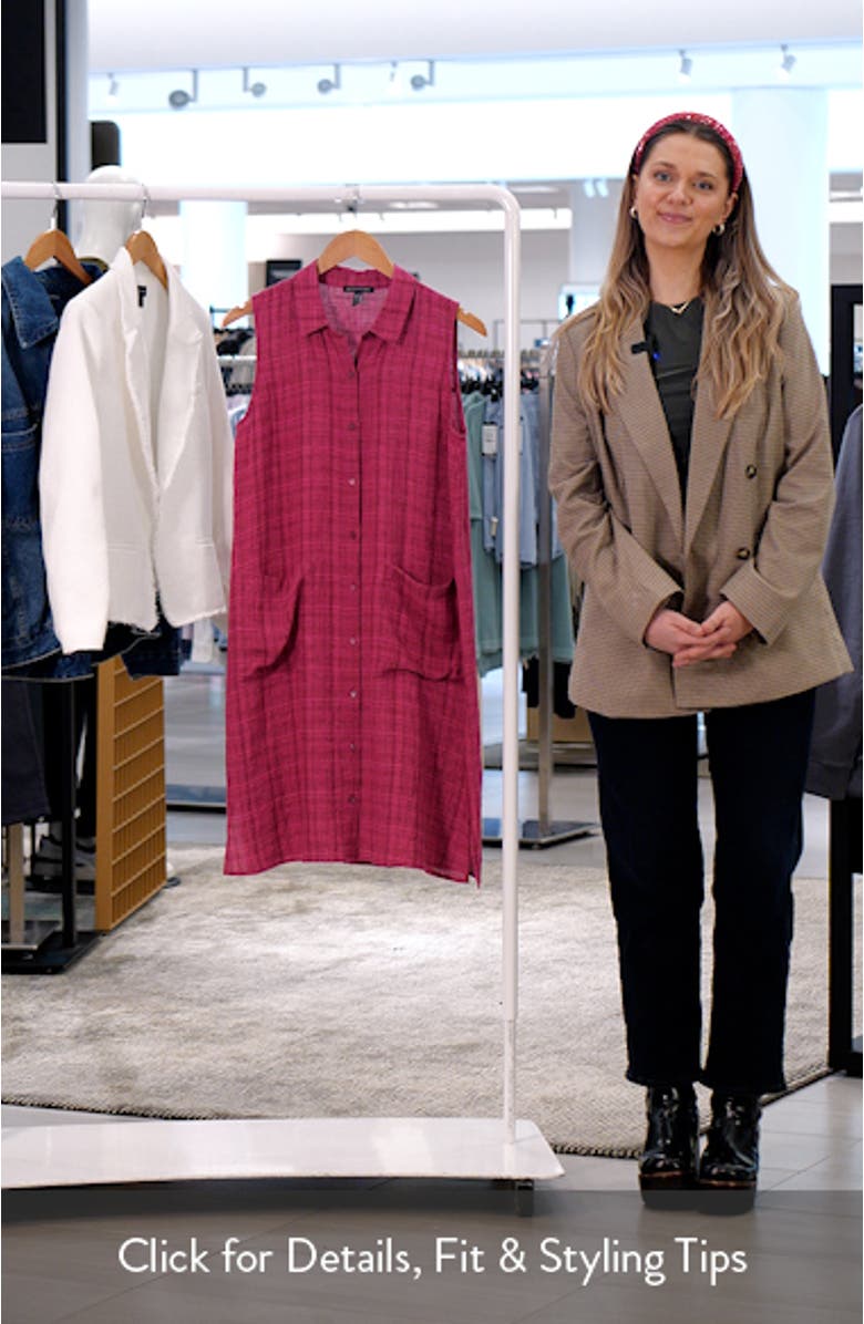 Plaid Sleeveless Organic Linen Shift Dress, sales video thumbnail