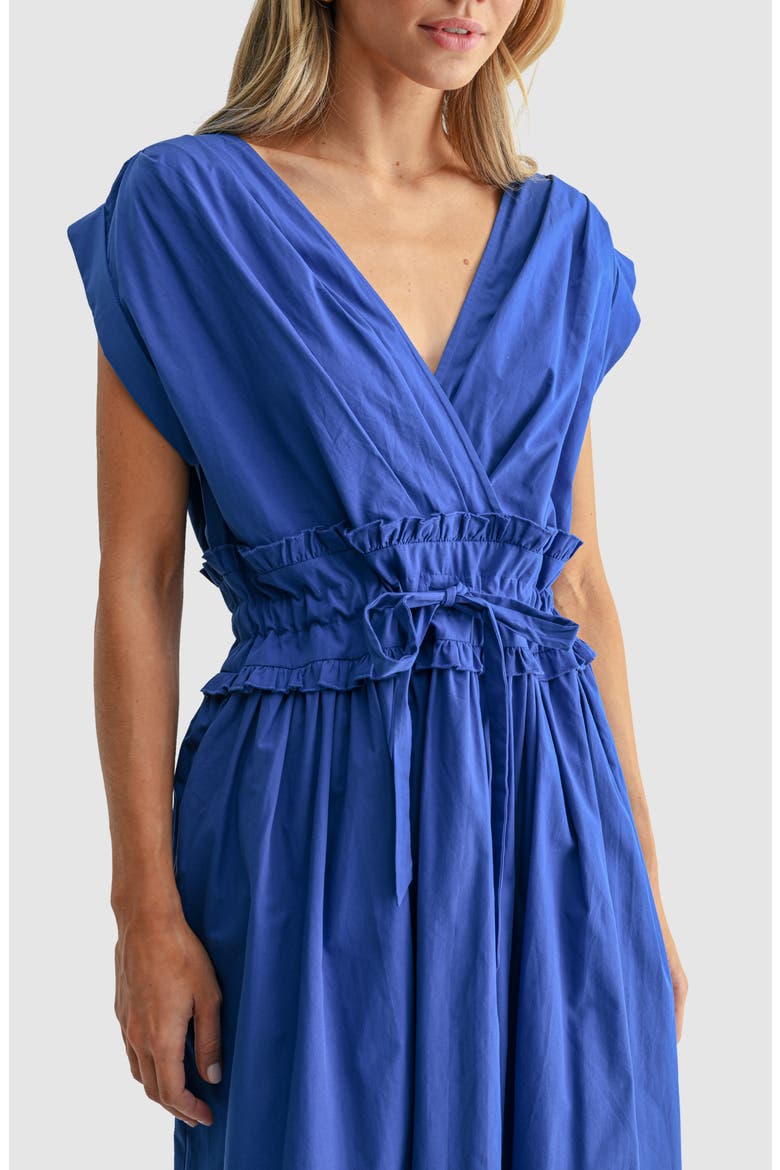 V-Neck Tie Waist Midi Dress, Alternate, color, COBALT