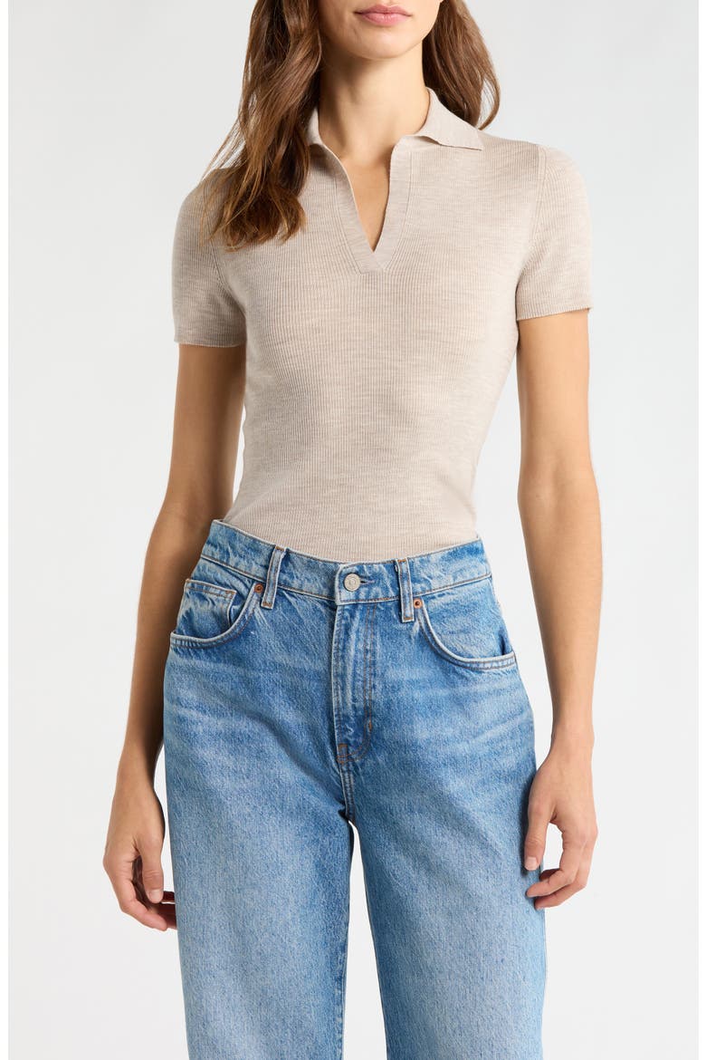 Albero Virgin Wool Blend Rib Polo Sweater, Main, color, POWDER