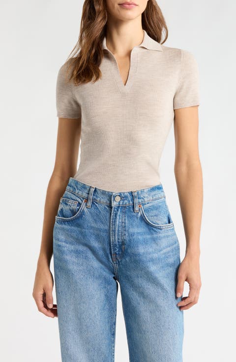 Albero Virgin Wool Blend Rib Polo Sweater