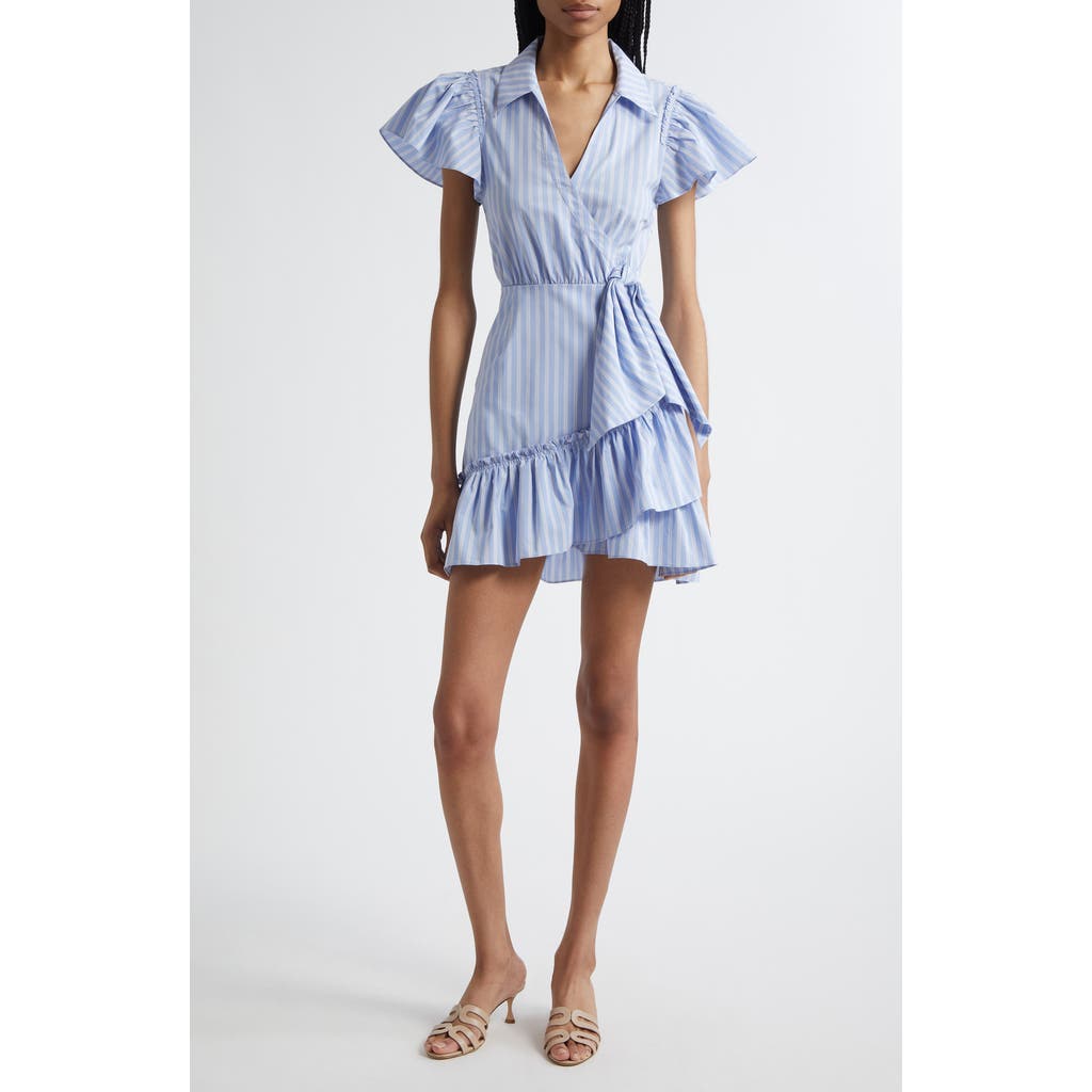 Cinq À Sept Lila Stripe Asymmetric Ruffle Minidress In Blue