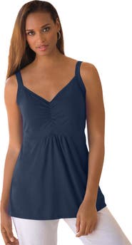 Jessica London Stretch Cotton Shirred Tank