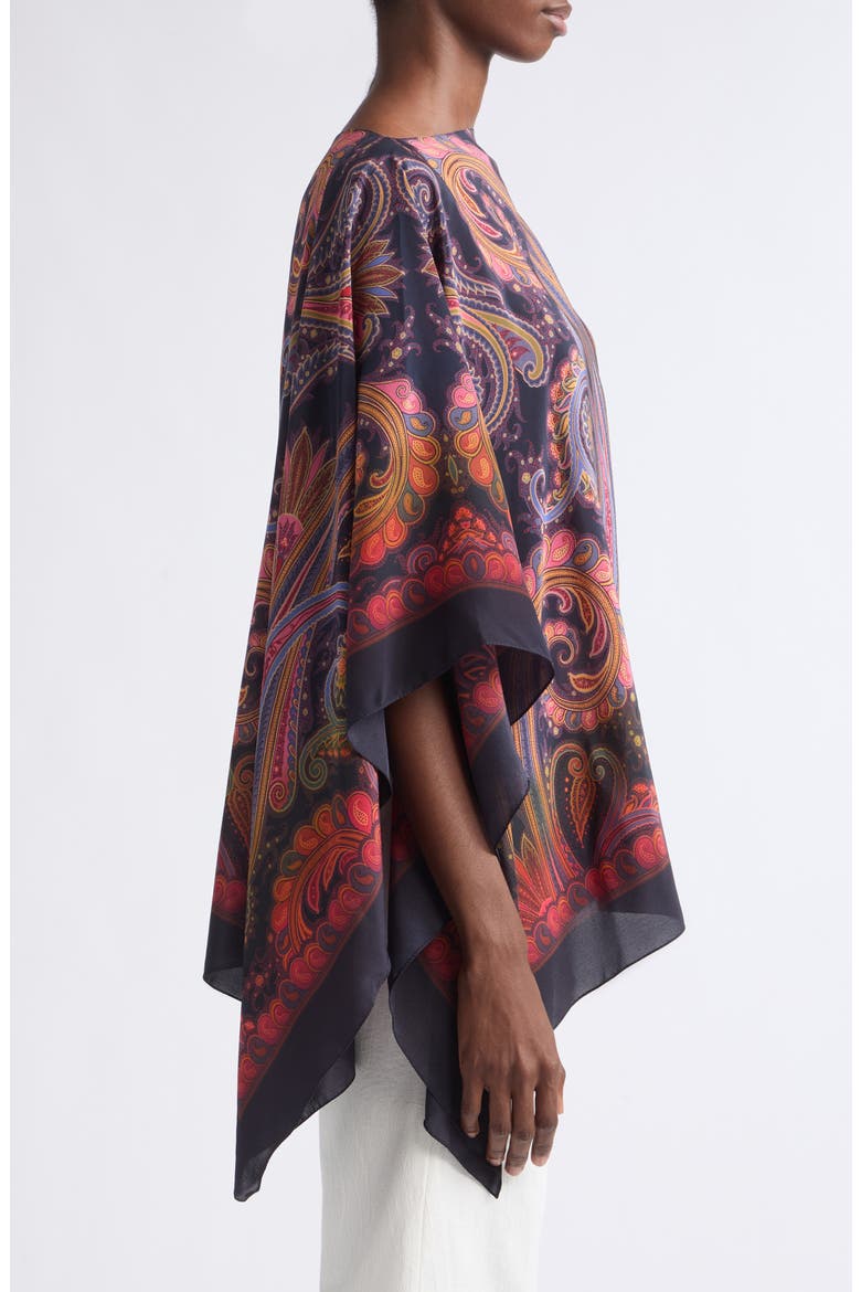 Paisley Degradé Print Silk Poncho, Alternate, color, PRINT ON BLUE BASE