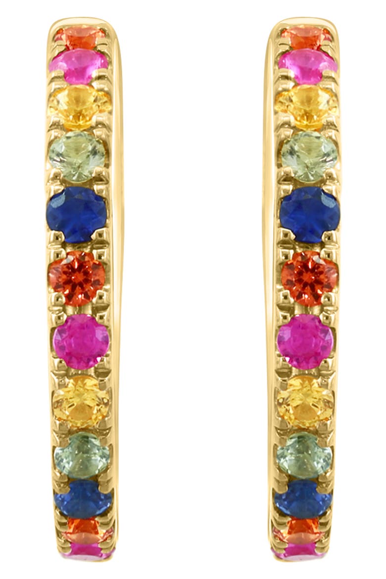 14k Gold Plated Multi Sapphire Hoop Earrings, Alternate, color, MULTI