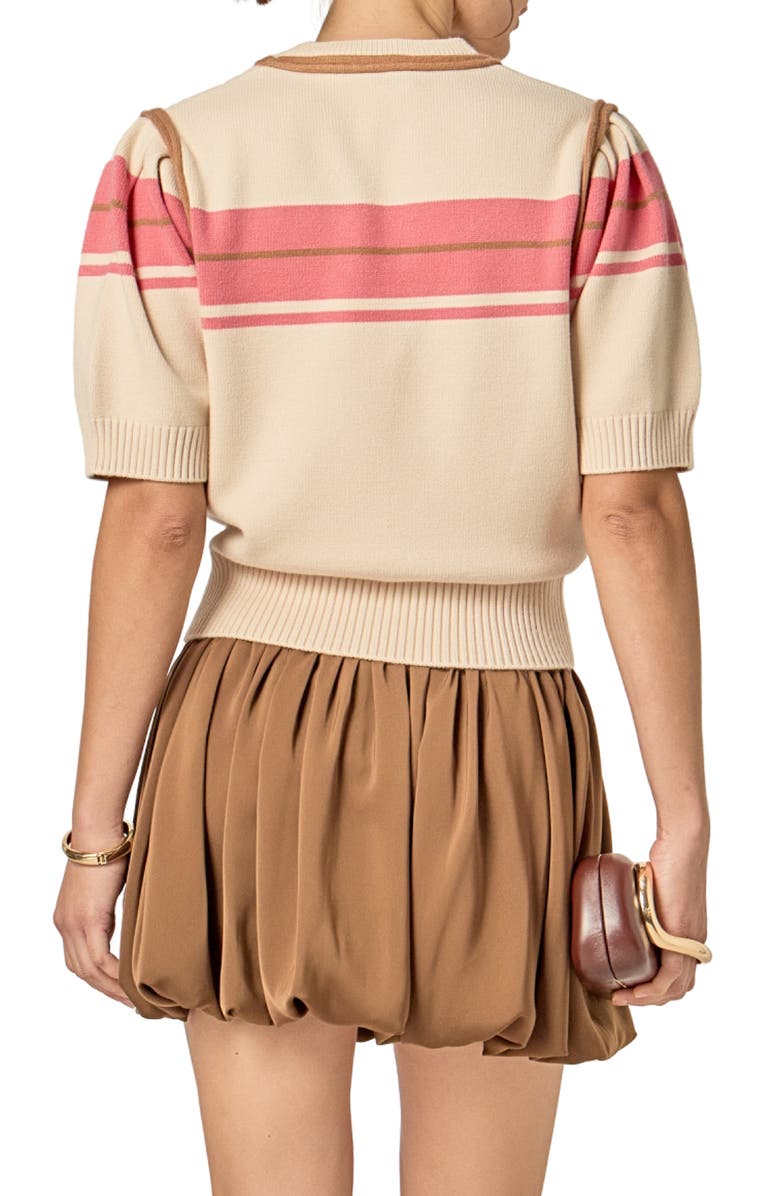 English Factory Stripe Puff Sleeve Sweater, Alternate, color, Cream Multi