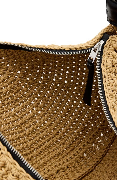 Allsaints Half Moon Straw Textured Shoulder Bag In Natural Brown