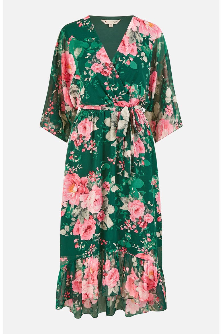 Midi Dip Hem Wrap Midi Dress, Alternate, color, Green