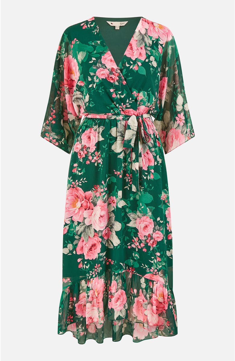 Yumi Midi Dip Hem Wrap Midi Dress, Alternate, color, Green