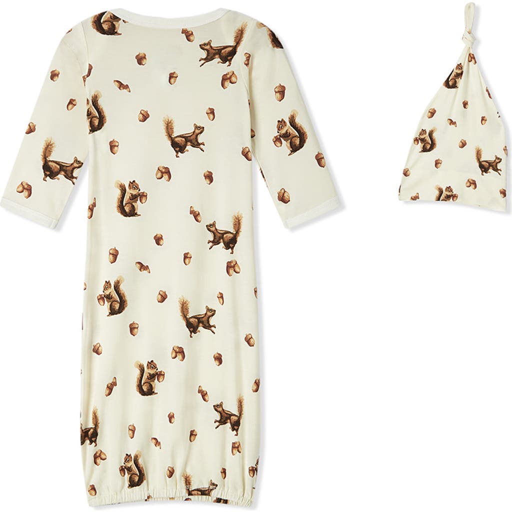 Milkbarn Luxe Stretch Newborn Gown And Hat Set In Brown