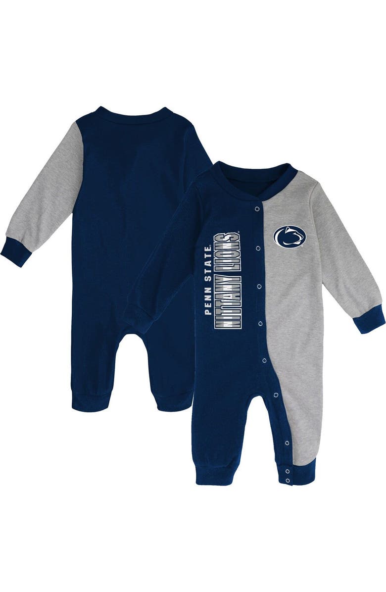 Outerstuff Infant Navy/Heather Gray Penn State Nittany Lions Halftime Two-Tone Sleeper, Main, color, 