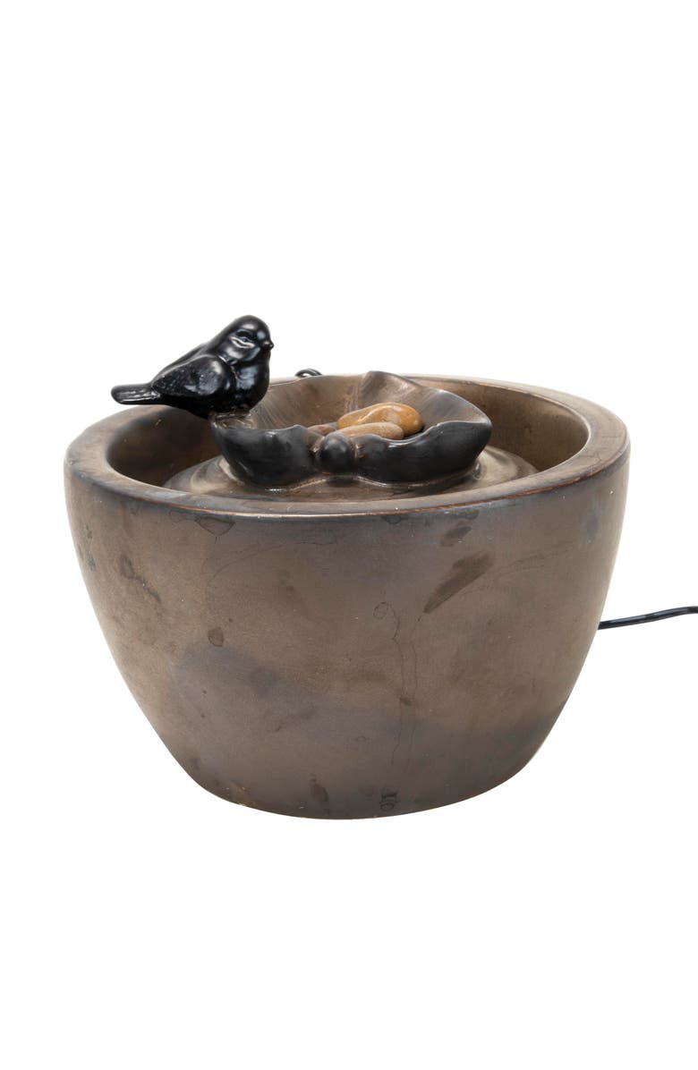 Foreside Home and Garden Bronze Bird on Leaf Indoor Water Fountain With Pump, Alternate, color, Brown