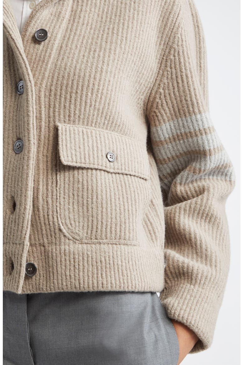 4-Bar Rib Stitch Wool Blend Bomber Jacket, Alternate, color, MEDIUM BROWN