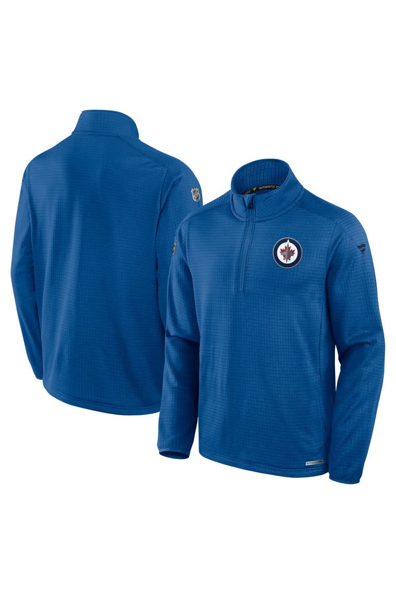 Men's Fanatics  Blue Winnipeg Jets Authentic Pro Rink Quarter-Zip Jacket, Main, color, Blue