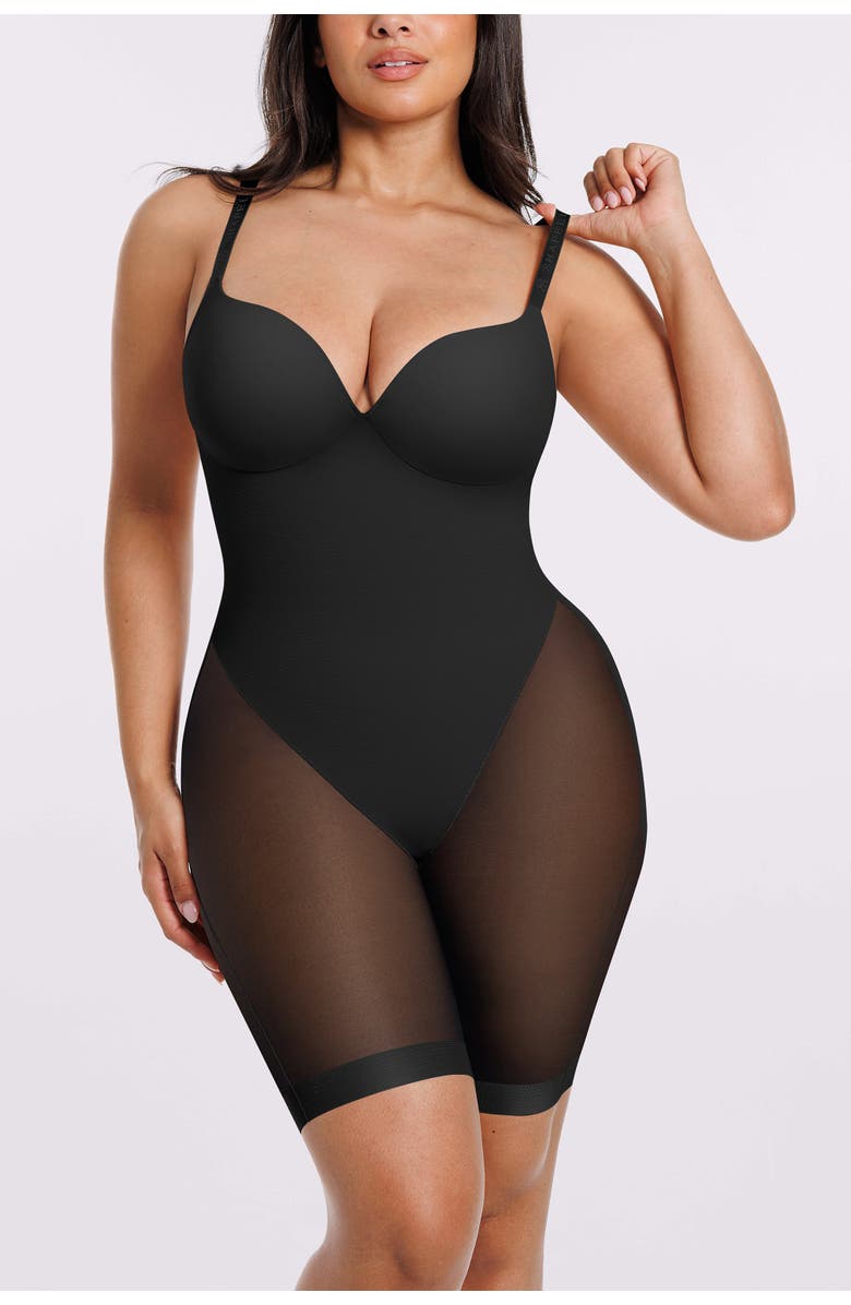 Shapellx Women Body Shaper Low Back Mid-Thigh Bodysuit, Alternate, color, Black
