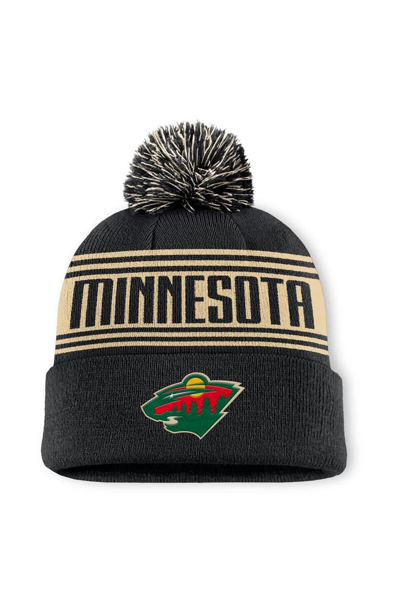 FANATICS Men's Fanatics Black Minnesota Wild Fundamental Cuffed Knit Hat with Pom, Main, color,