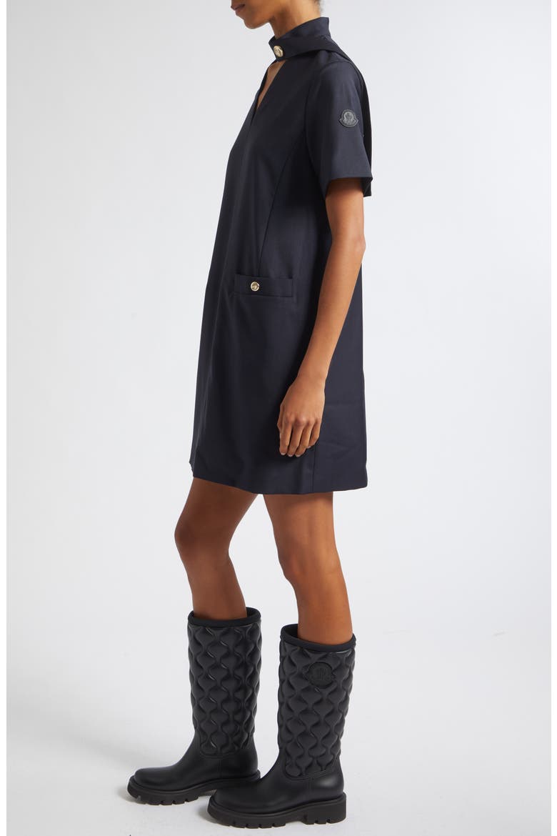 Wool Gabardine Scarf Neck Minidress, Alternate, color, BLUE