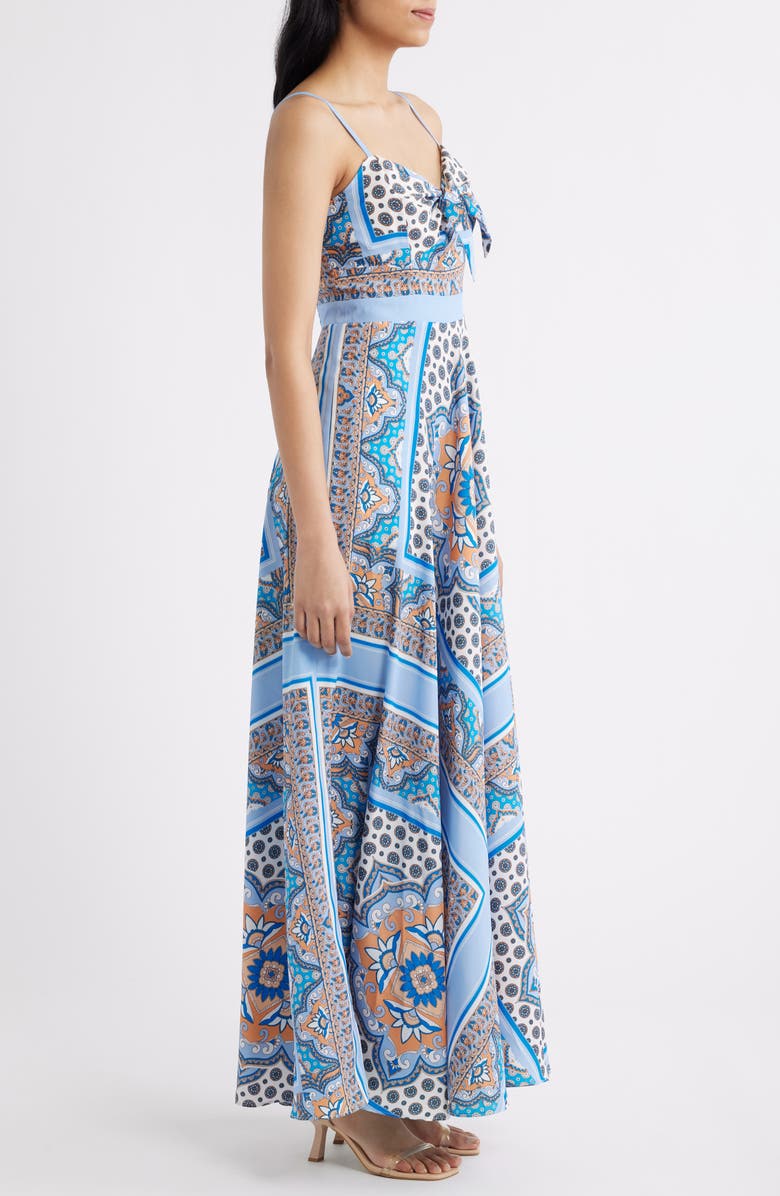Eliza J Tie Front Maxi Sundress, Alternate, color, Blue Multi