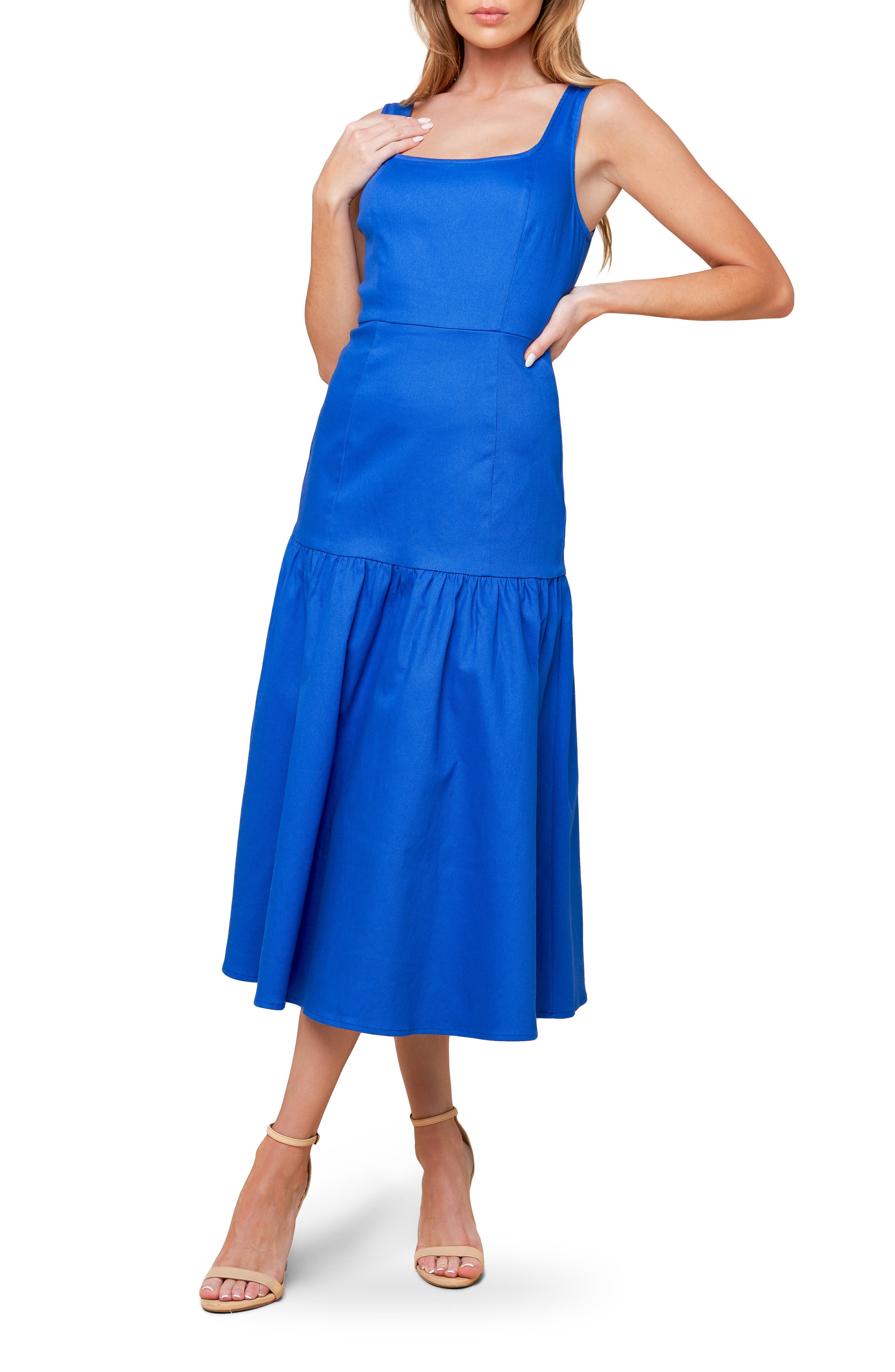 FLYING TOMATO Sleeveless Flounce Hem Midi Dress