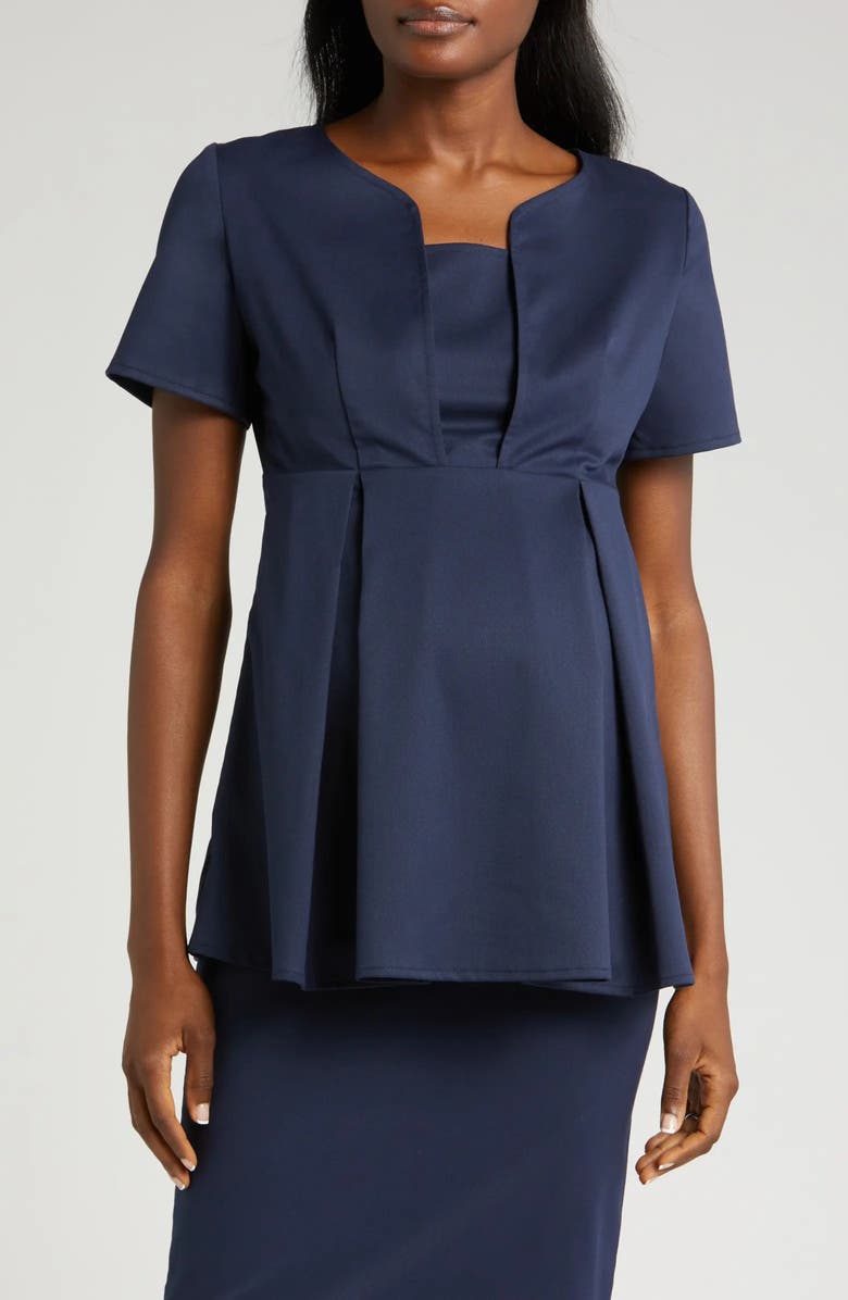 Marion Women's Short Sleeve Empire Waist Maternity & Nursing Suit Top in Italian Stretch Fabric, Main, color, Navy