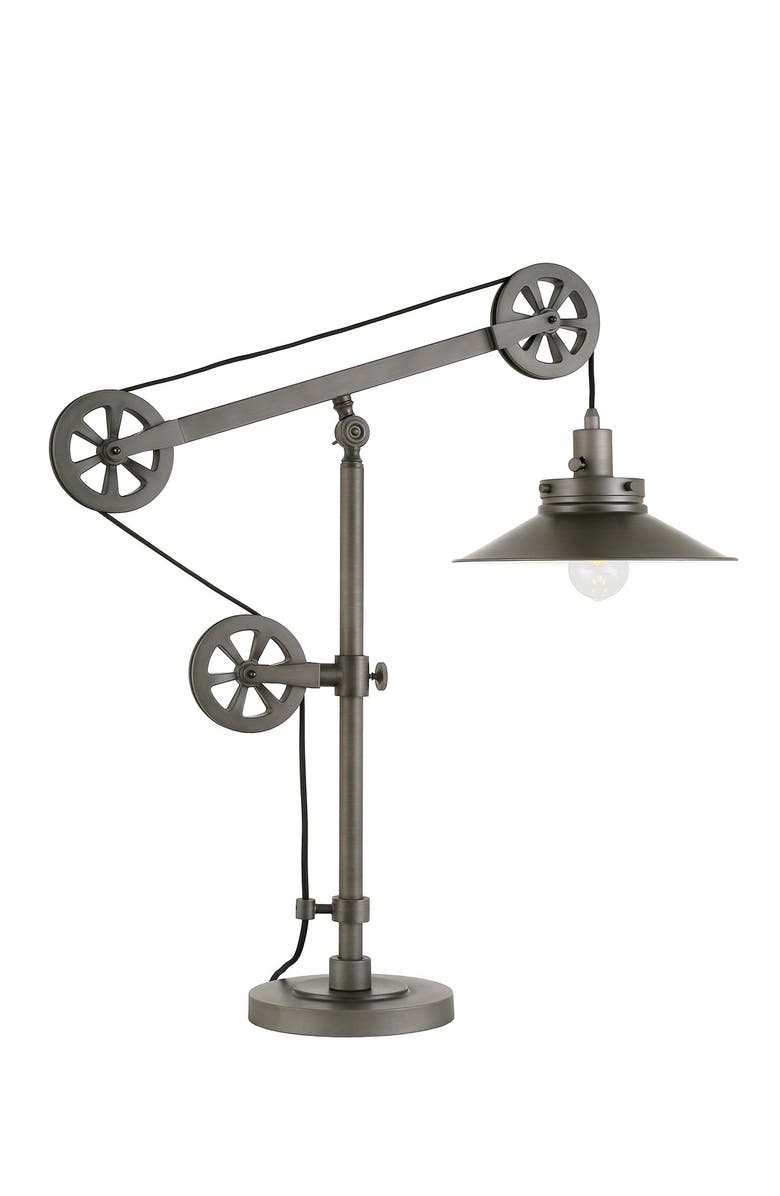 ADDISON AND LANE Descartes Aged Steel Wide Brim Table Lamp with Pulley System, Main, color, 
