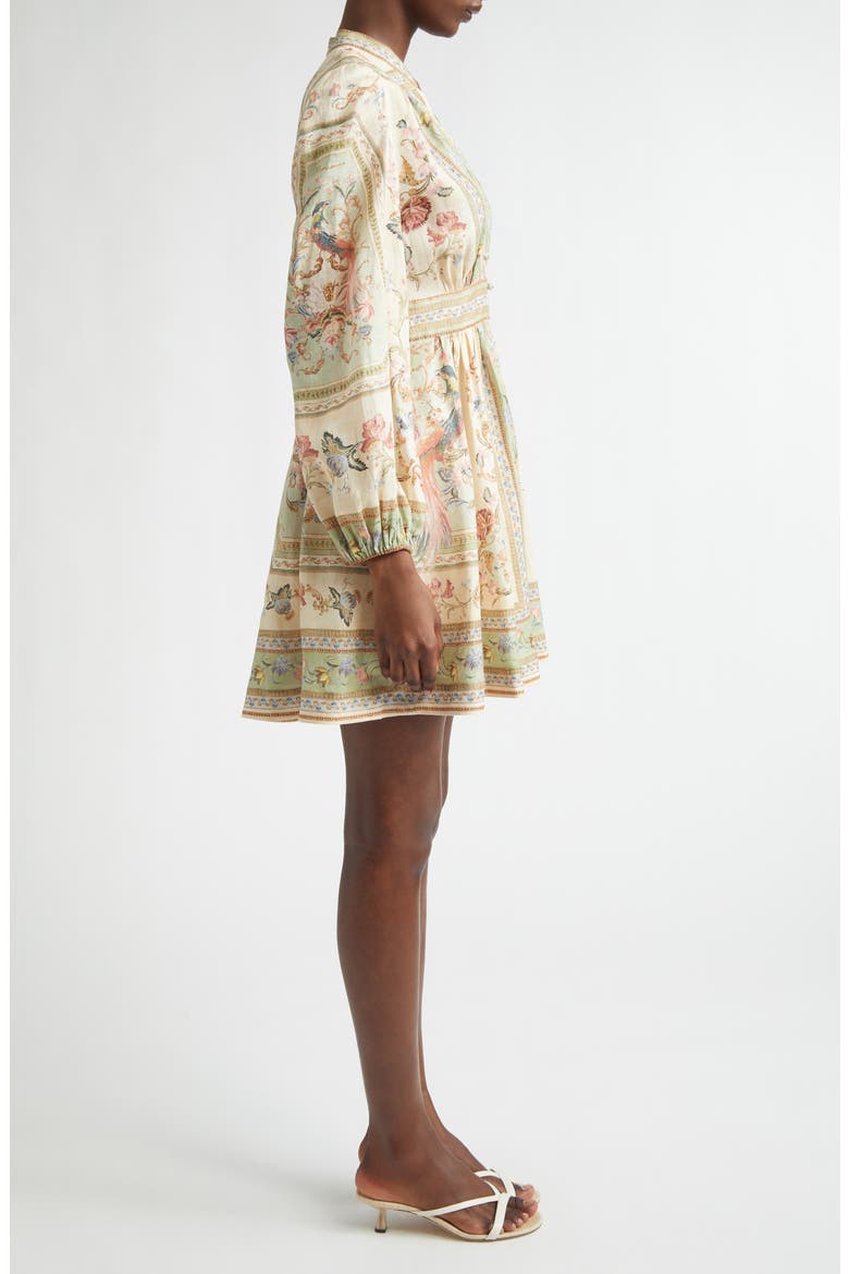 Roselight Print Long Sleeve Linen Minidress, Alternate, color, SAGE TAPESTRY FLORAL