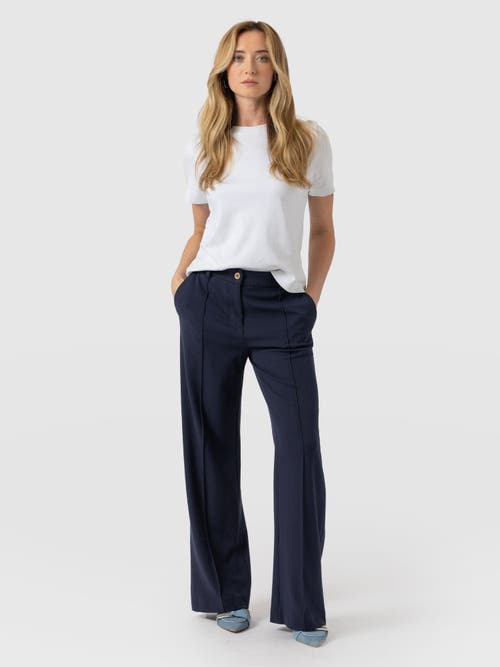 Saint + Sofia Cambridge Tailored Wide Leg Pant In Blue