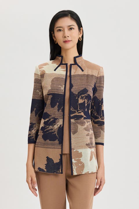 Floral Jacquard Ombre Knit Jacket